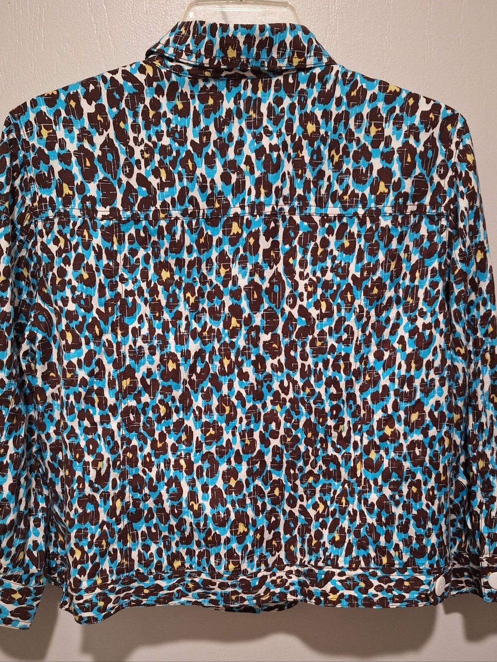 Ruby Rd. 16P Teal & Brown Leopard Print Button-Front Jacket. Linen blend. - Picture 9 of 16